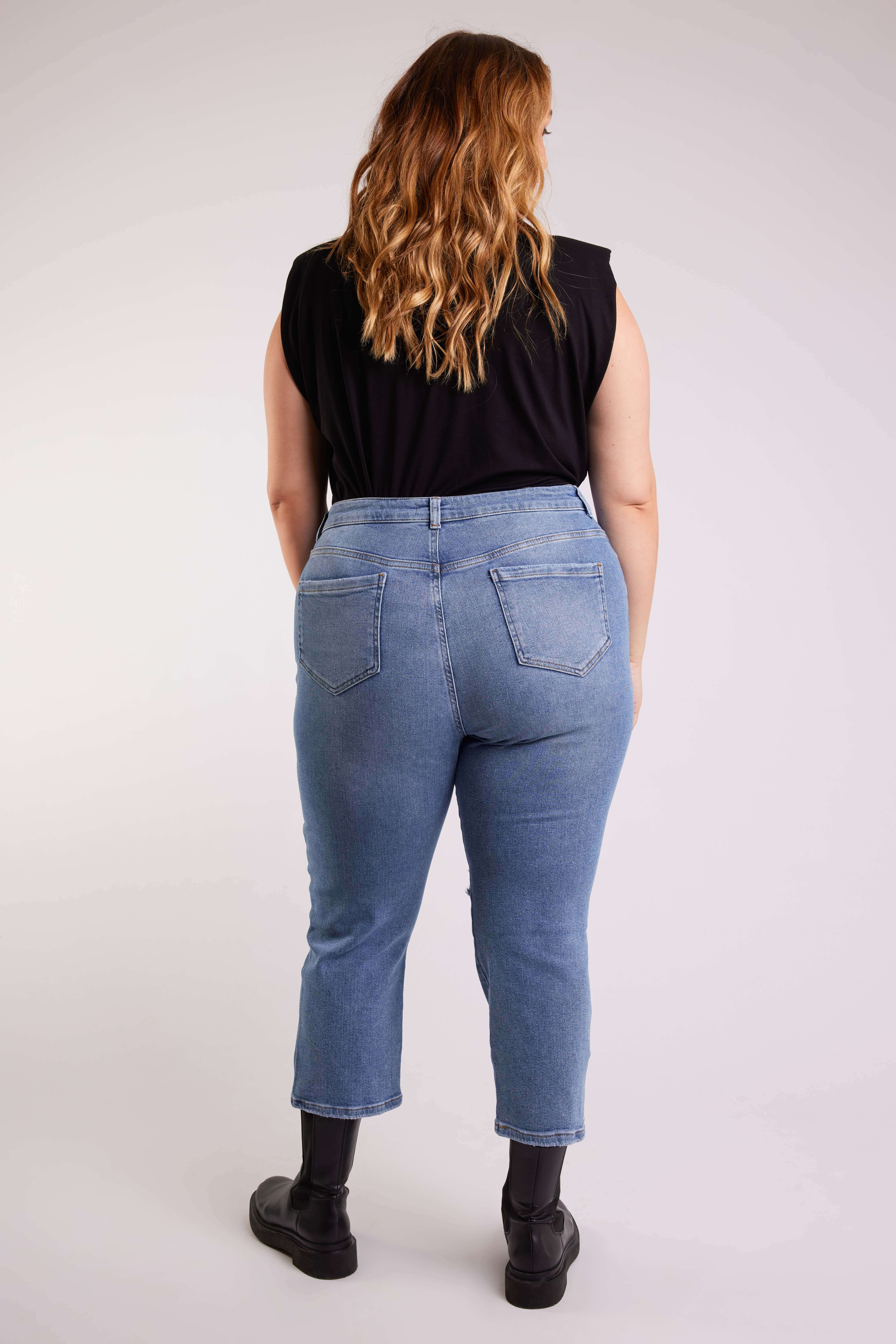 Jeans mit weitem Bein und Destroyed-Details  image number null
