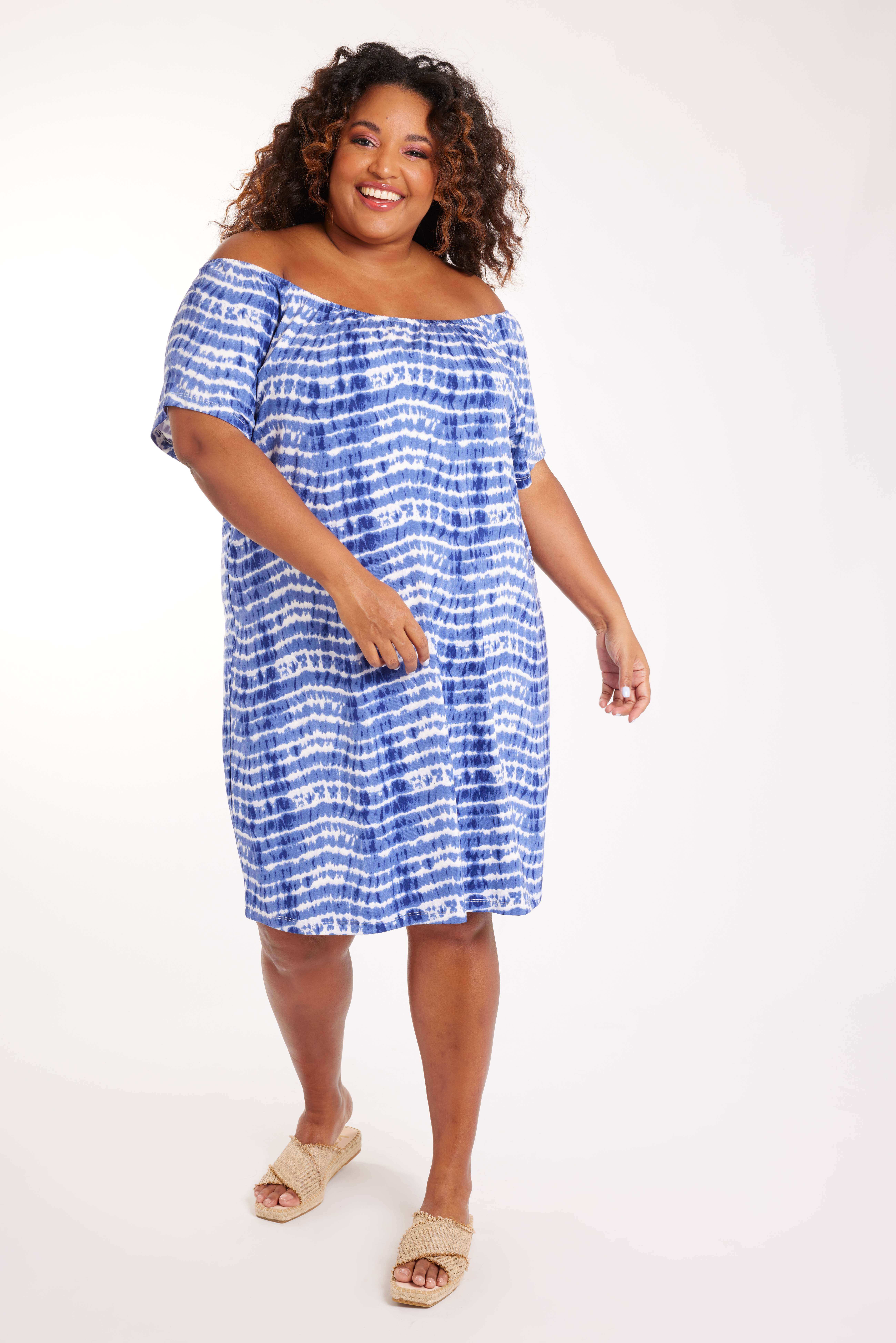 Schulterfreies Kleid mit Print image 6